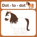 Dot-dot game for kids vector illustration. A puzzle game with tracking lines of numbers with a pony. Royalty Free Stock Photo